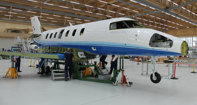First PC-24 series aircraft married and standing on own “legs” First PC-24 series aircraft married and standing on own “legs”