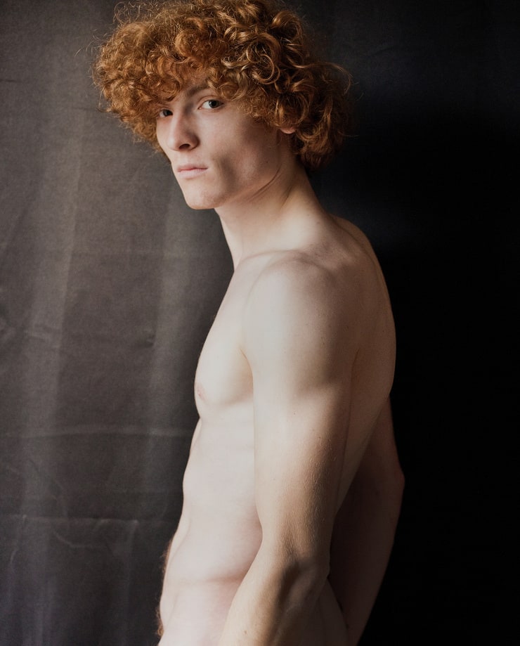 Hairy redhead man shower