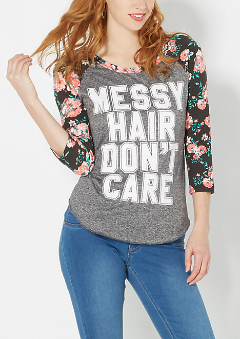 Messy Hair Brushed Raglan Top