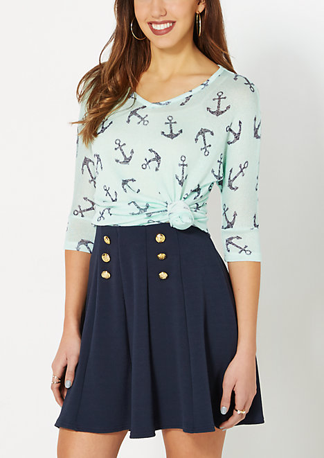 Mint Tossed Anchor Dolman Top