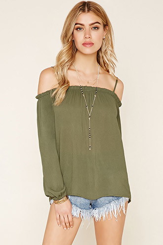 Ruffled Open-Shoulder Top