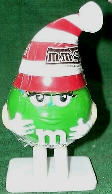 M&M's Green Character w/ Red & White Christmas Hat