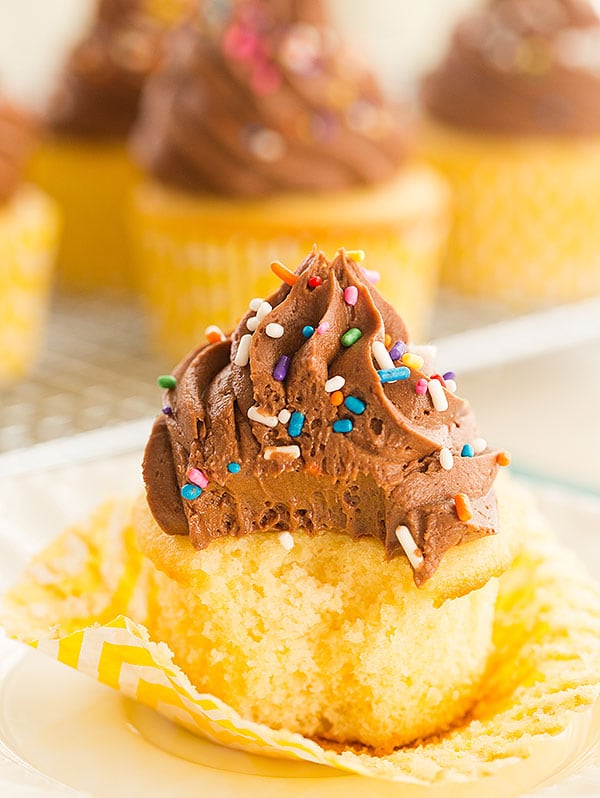 Classic Yellow Cupcakes with Chocolate Frosting