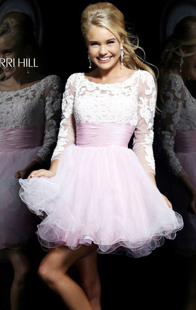 Sherri Hill 21234 Beaded Open Back Long Sleeved Tulle Homecoming Dress