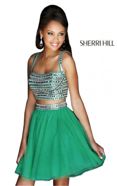 Emerald Sherri Hill 11060 Beaded Chiffon Two Piece Homecoming Dress Cheap