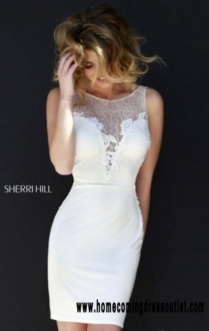 Sherri Hill 4328 Beaded V-Back Fitted Lace Ivory Homecoming Dress Short