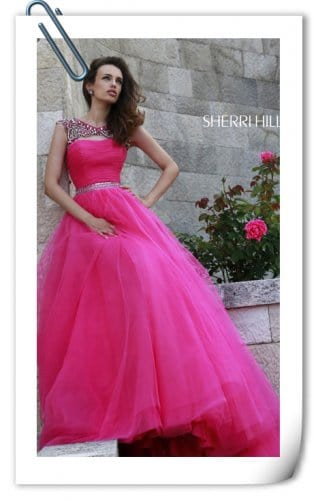 Hot Pink Sherri Hill 11177 Beaded Sleeved Prom Long Dresses