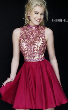 Ruby Sherri Hill 1965 High Neck Beaded Open Back Short Party Dress 2015