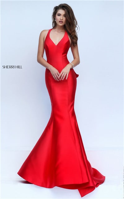 2016 Cheap Red V-neck Ruffled Mermaid Gown By Sherri Hill 50195