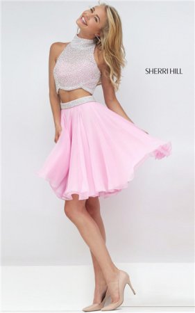 Sherri Hill 50179 Halter Beaded Two-Tone Ivory/Pink Homecoming Dress 2016