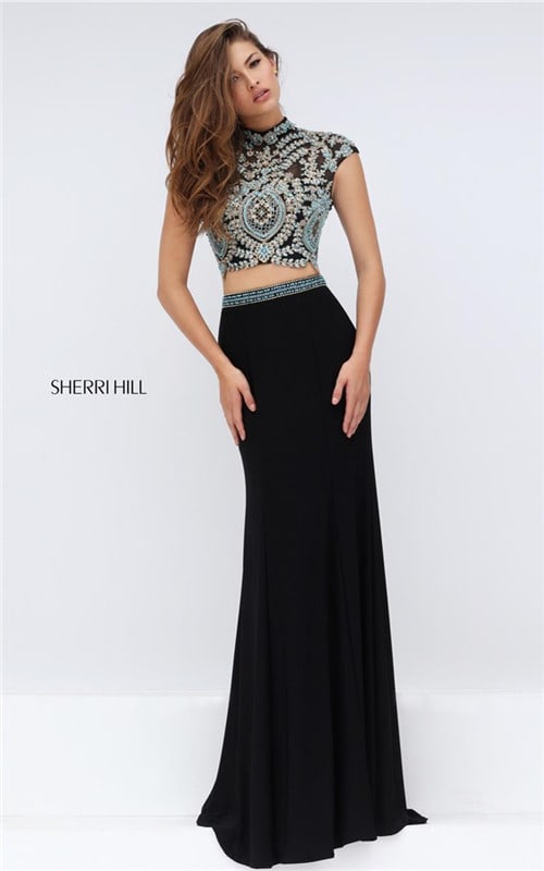 Turquoise Style 50154 Crystal Cutout Back Two Piece Prom Dress By Sherri Hill