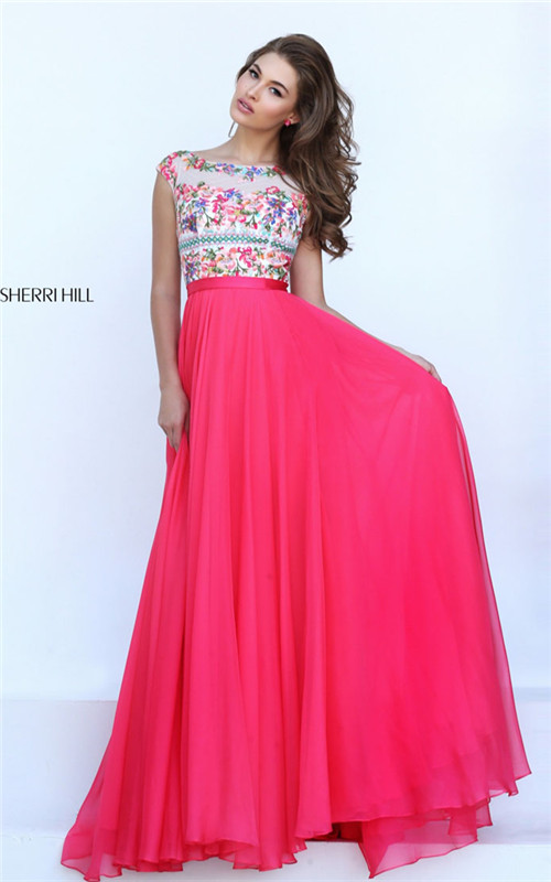 Print Sherri Hill 50457 Fuchsia/Multi Floral Long Party Dress 2017
