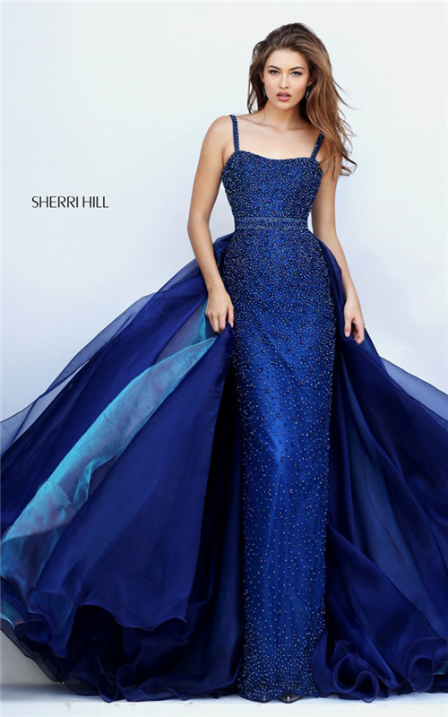 Cheap Navy/Aqua Sherri Hill 32346 Beaded Layers Evening Dress Long