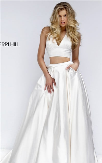 2017 Sherri Hill Style 50053 Halter Style 2 Piece Long Ivory Prom Gown