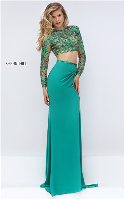 Full Sleeved Sherri Hill 32339 Beaded Slit Two Piece Evening Dress Long