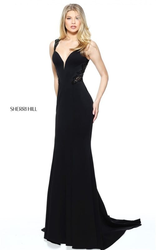 2017 Flare Jersey Sherri Hill 50973 Black Lace Cutout Slim Evening Gown 2017 Flare Jersey Sherri Hill 50973 Black Lace Cutout Slim Evening Gown