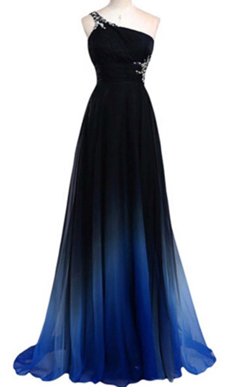 Blue Ombre One Shoulder Long Prom Dress KSP433