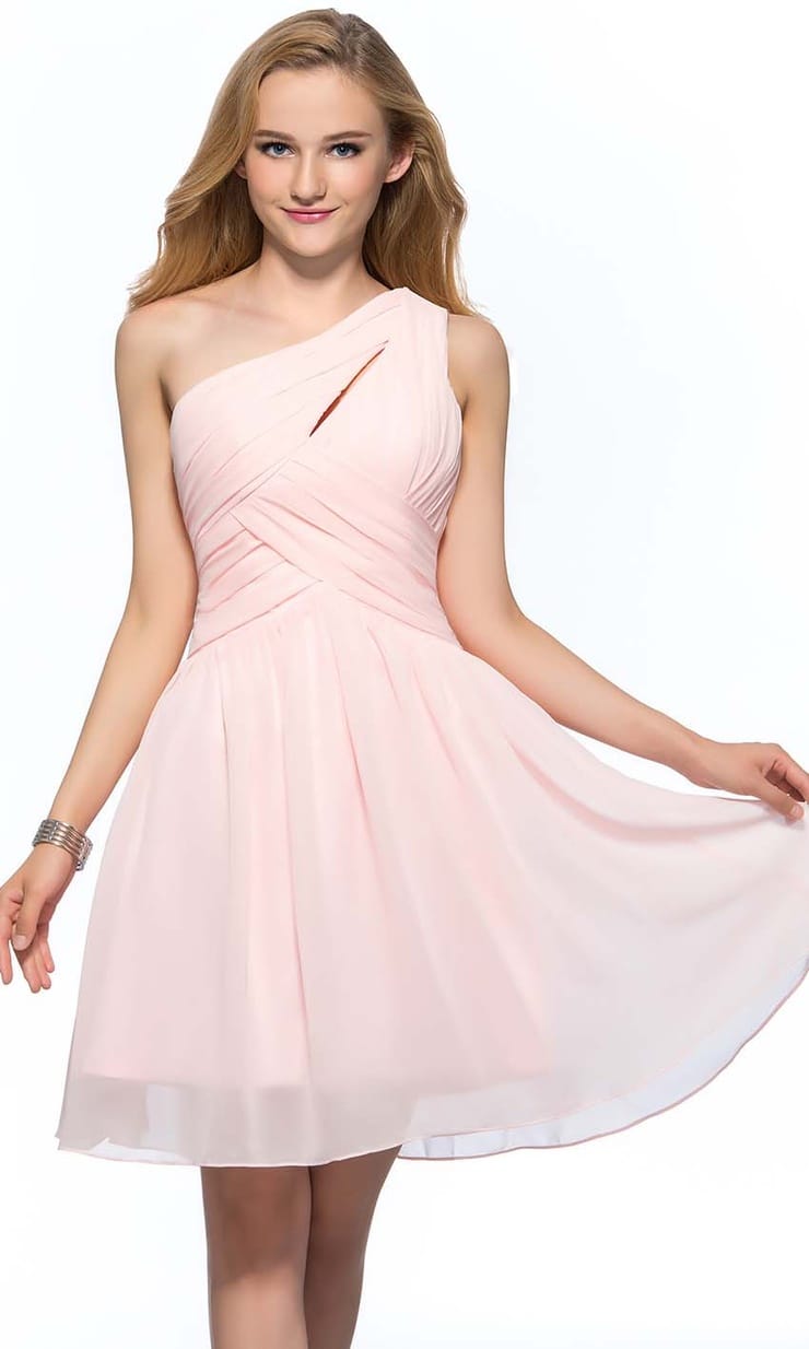 Pink Keyhole One Shoulder Short Bridesmaid Dress UK KSP388