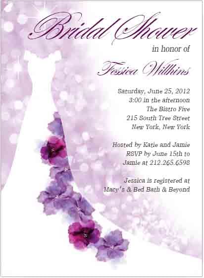 Purple Floral Wedding Dress Bridal Shower Invitation HPB116
