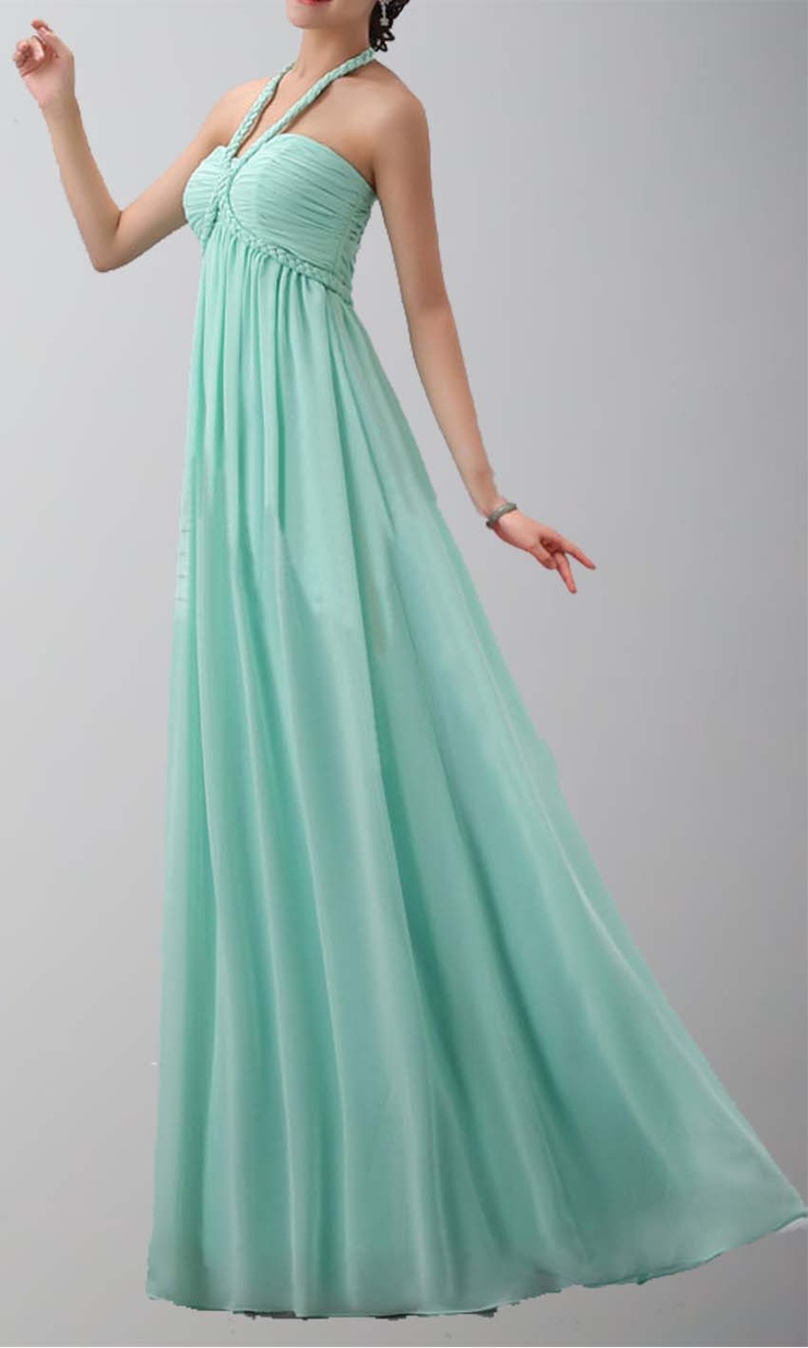 Teal Halter Neck Long Chiffon Prom Dress/Bridesmaid Dress KSP169