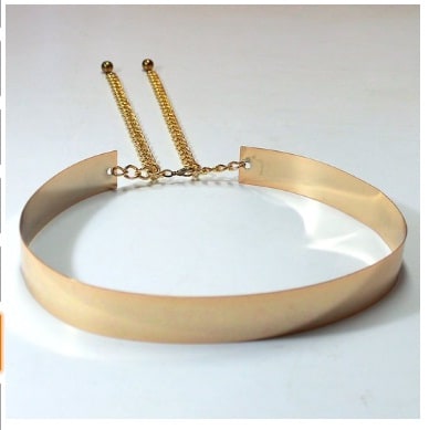 Womens Metal Mirror Waist-Belt Metallic Belt Obi Wide (Gold)