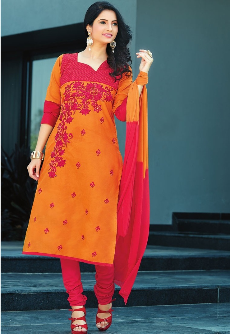 Orange Color Poly Cotton Designer Salwar Kameez Orange Color Poly Cotton Designer Salwar Kameez