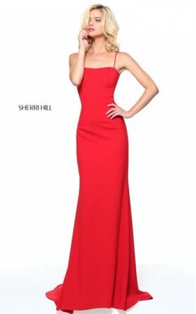 2017 Red/Black Slim Sherri Hill 50979 Sleeveless Open Back Evening Gown