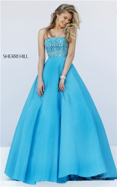2017 Glamorous Sherri Hill 32362 Turquoise Strapless Stone Party Dress Long