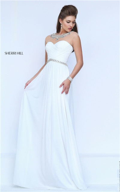 Spring 2017 Long Beading Ruched Ivory Evening Gown From Sherri Hill 50442