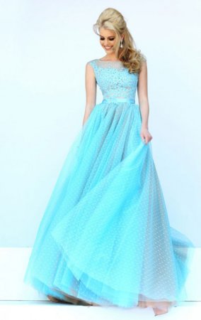 Sherri Hill 11230 Light Blue/Nude Lace Appliques V-back Evening Gown 2015