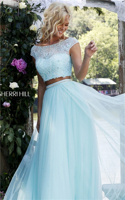 2017 2 Piece Light Blue Stone Long Prom Gown From Sherri Hill 50038