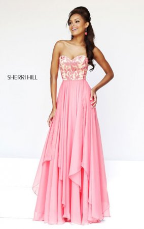 Sherri Hill 1924 Coral Sweetheart Strapless Layered Long Prom Dress Fashion