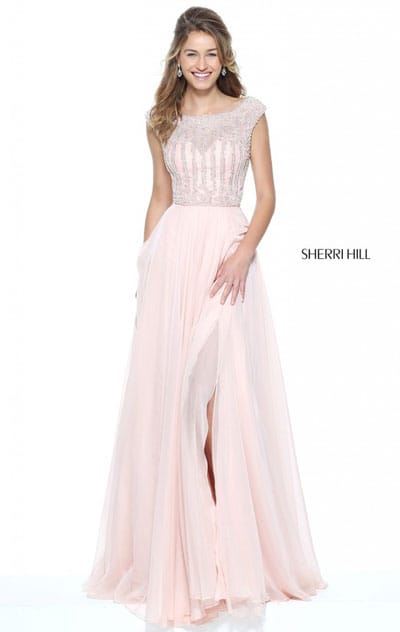 Cap Sleeves Long Blush Prom Dresses Beads 2017 Sherri Hill 50929 Chiffon