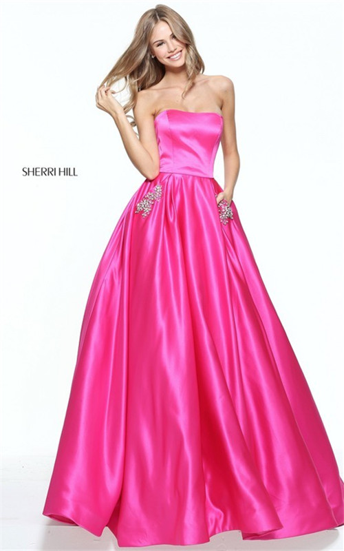 2017 Lovely Strapless Fuchsia Beaded Bridesmaid Dress By Sherri Hill 50812