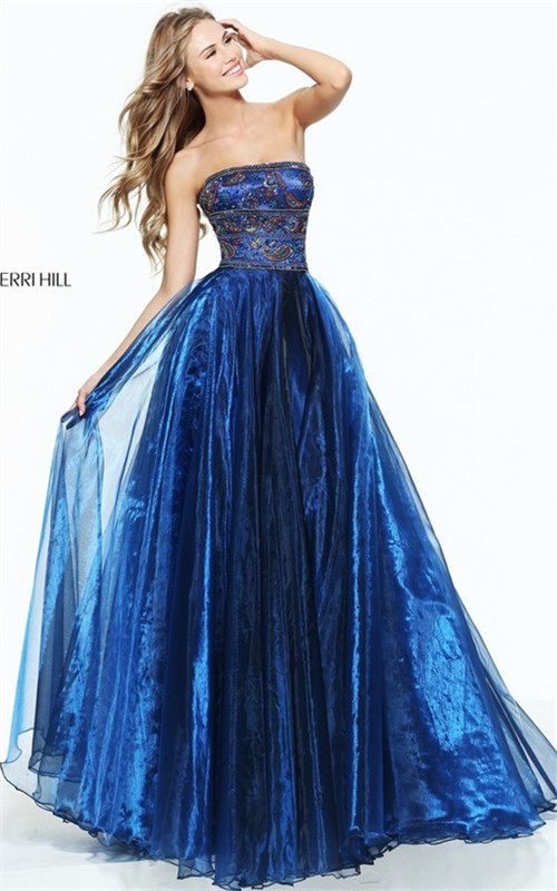 Embellished Navy Strapless A-Line Prom Dresses 2017 Sherri Hill 50957