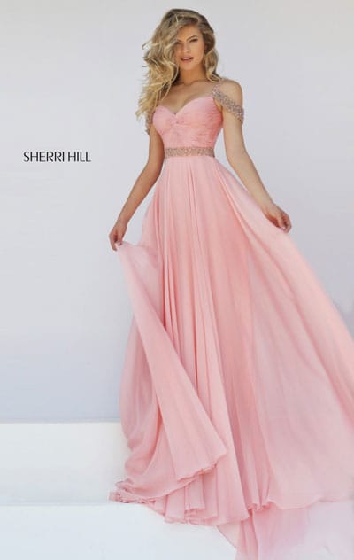 Sweetheart Neckline Blush Beaded Strap Sherri Hill 50086 Open Back 2016 Ruched Long Chiffon Evening Dresses