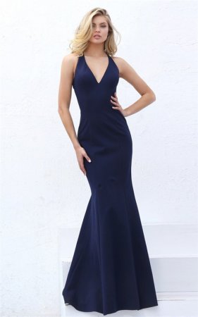 Sherri Hill Prom 50644 V-Neck Navy Beaded Cutout Fitted Long Dress 2017