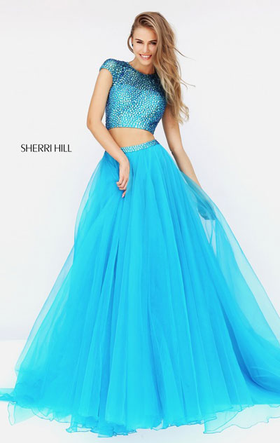 Beaded Cap Sleeve Turquoise 2017 Sherri Hill 50561 Long Organza Evening Gown