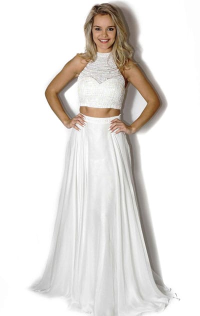 Sherri Hill 50809 Halter Neck Two Piece Ivory Long 2017 Chiffon Prom Gowns
