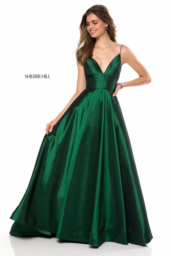 Emerald V Neckline 2018 Taffeta Long A Line Evening Gowns Sherri Hill 51822