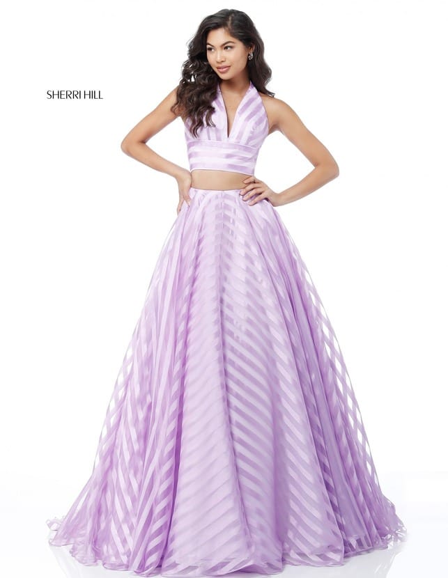 Halter Neckline Lilac 2018 Sherri Hill 51804 A Line Long Organza Evening Gowns