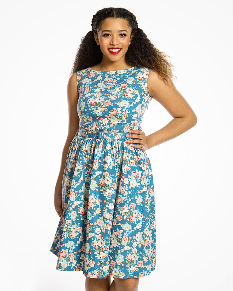 Picture of Audrey' Vintage Style Sky Blue Floral Dress