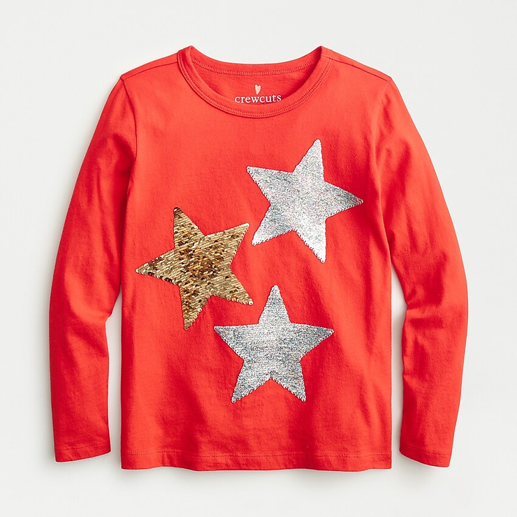 J.Crew: Girls' Long-sleeve Star T-shirt With Reversible Sequins