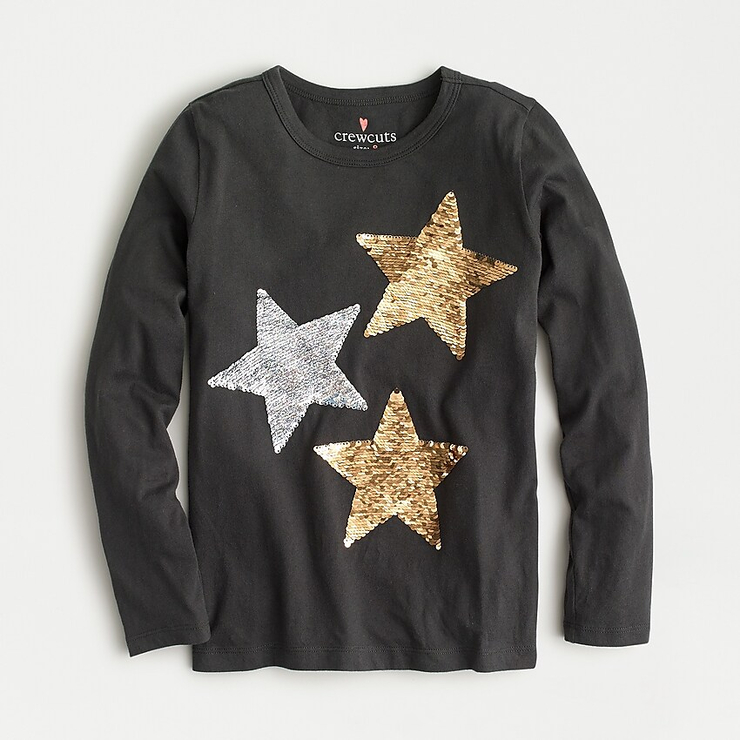 J.Crew: Girls' Long-sleeve Star T-shirt With Reversible Sequins
