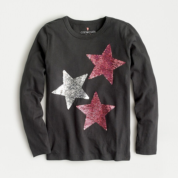 J.Crew: Girls' Long-sleeve Star T-shirt With Reversible Sequins