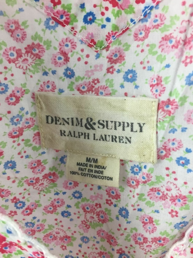 Denim & Supply Ralph Lauren Babydoll Button Top Floral White Red Size M NWT $79