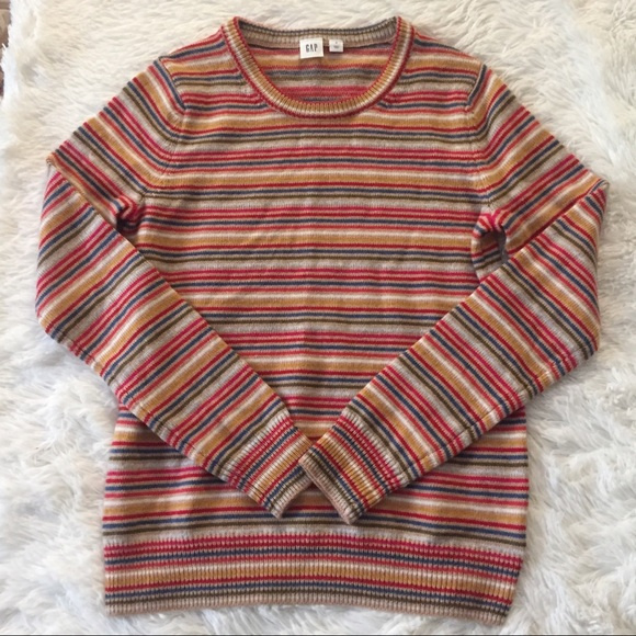 GAP Wool Mini Stripe Rainbow Crewneck Sweater