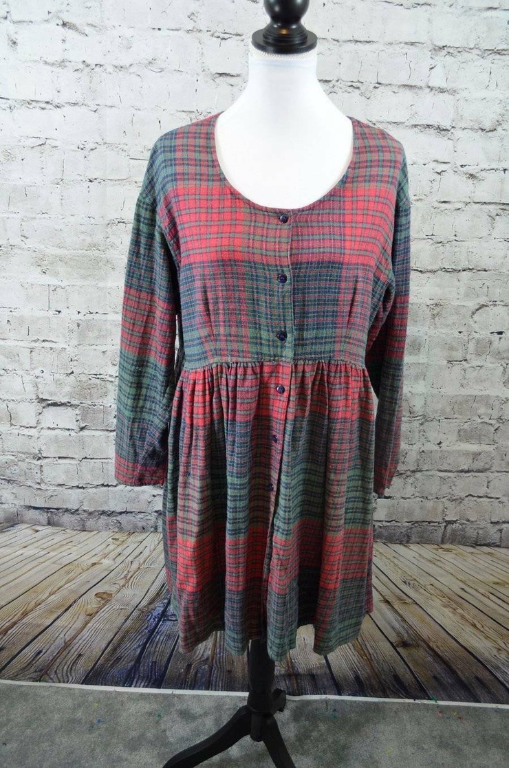 VTG 90S Y2K No Boundaries Plaid Flannel Cotton Empire Grunge Dress L - $44.99 | PicClick