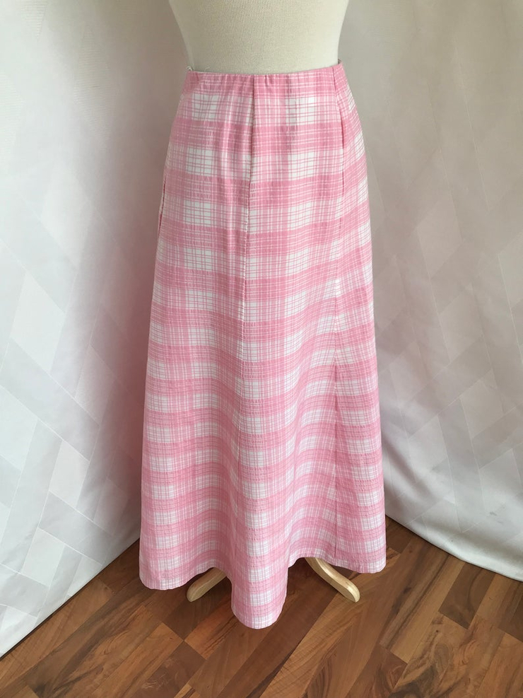 Vintage 1970s Pink Plaid A Line Maxi Skirt Size 9/10