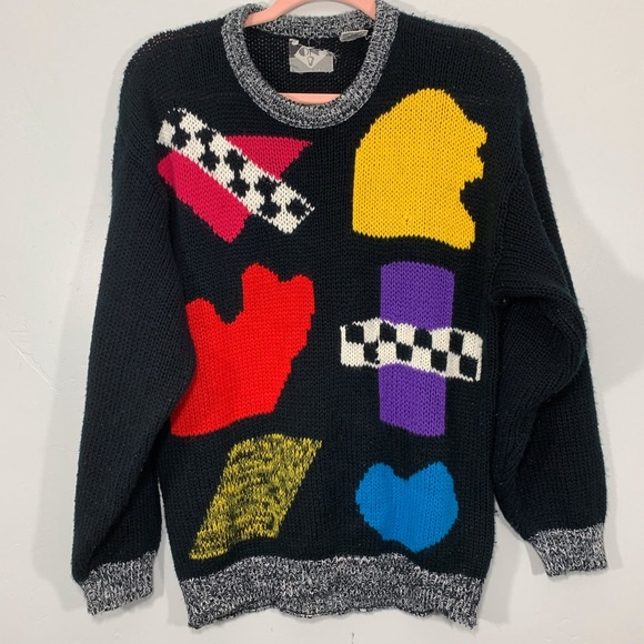 Vintage | 80’s Multi-Colored Black Knitted Sweater